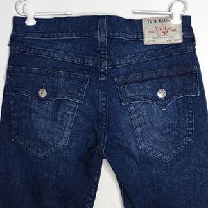 True Religion Ricky Relaxed Straight Jeans Flap Button Stretch Denim Men's 33x31